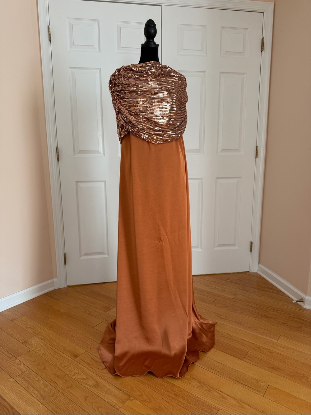 NWT Dima Ayad Gathered Sequin Viscose Maxi Dress Bronze 2XL $810